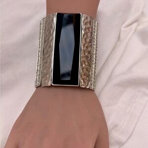 Brutalist Large Bold Chunky Silver and Black Cuff Bracelet